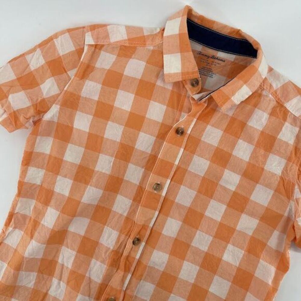 Tommy Bahama Kids Orange‎ Gingham Check Button Down Short Sleeve Shirt XL (14)